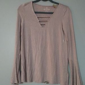 American Eagle Soft and Sexy Mauve and White Striped Bell Sleeve Shirt Small